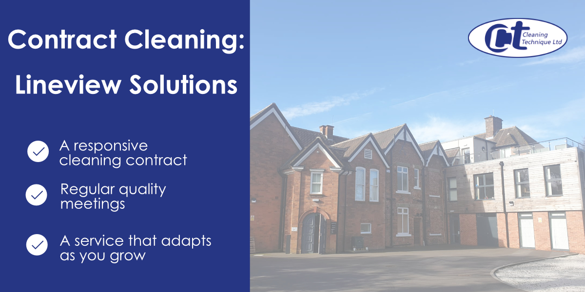 title image for our contract cleaning services case study showing an outside view of lineview solutions company building.