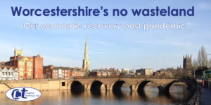 title image for a blog about Worcestershire's economic recovery post pandemic showing a landscape of the city of Worcester