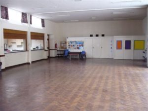 the inside of a community hall