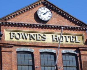 a detail of the front of fownes hotel in Worcestershire