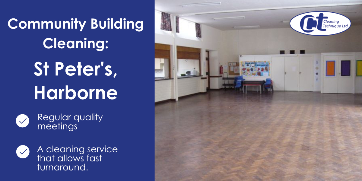 featured image of a case study about community building cleaning showing a church hall.