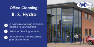 featured image of case study about office cleaning services showing a glazed office building
