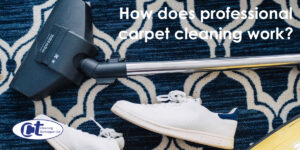 featured image for blog post about professional carpet cleaning showing a vacuum cleaner on a blue carpet.